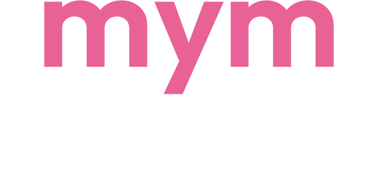 Logo MYM Rocket rose et blanc sur fond transparent